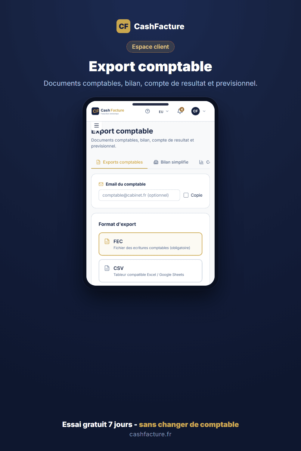 Export comptable et FEC dans CashFacture