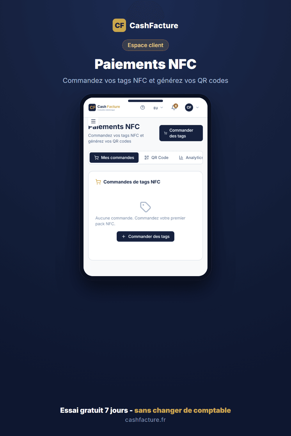 Encaissement sans contact NFC dans CashFacture