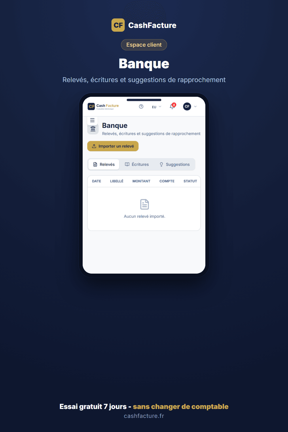 Vue banque et solde dans CashFacture