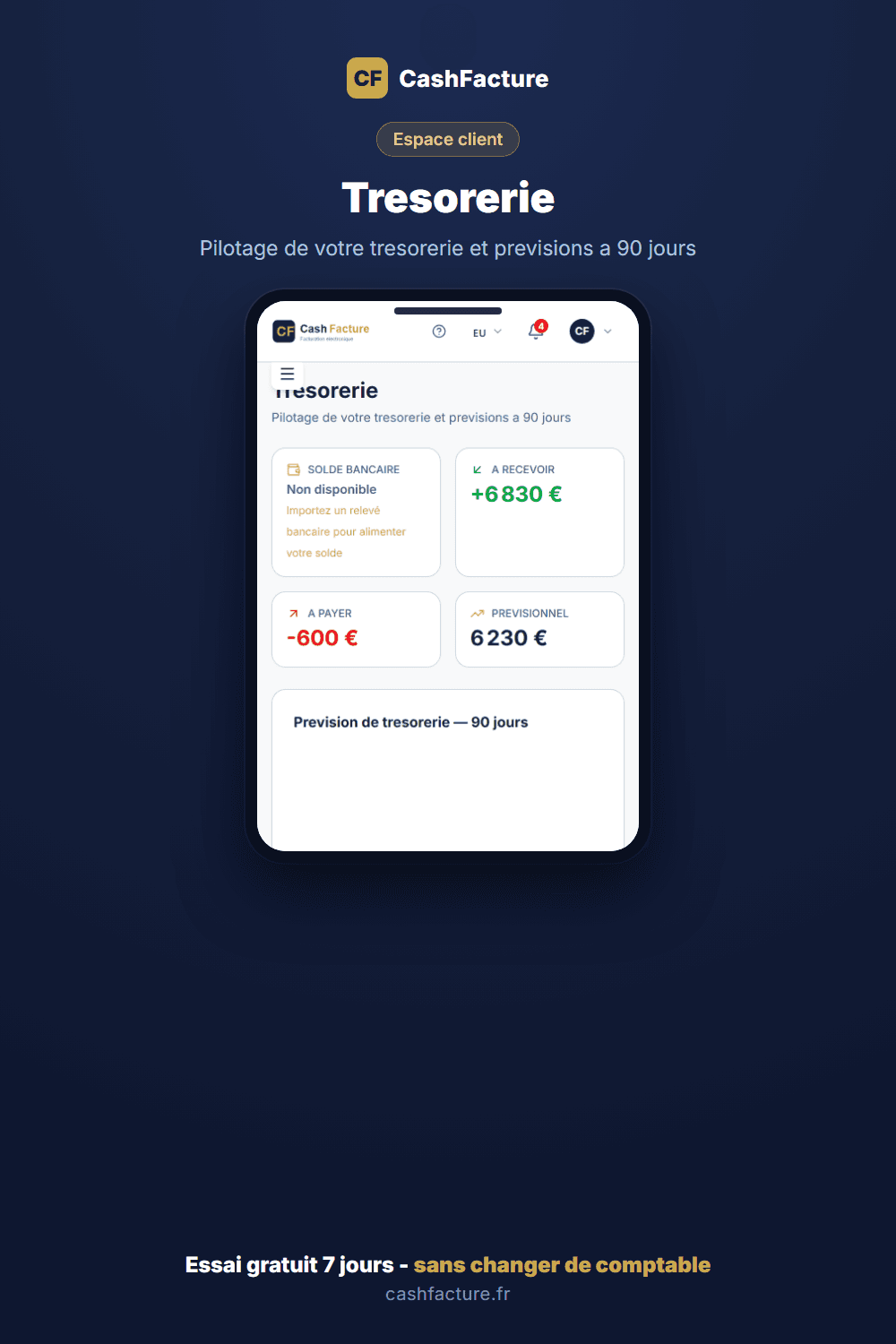 Vue trésorerie CashFacture